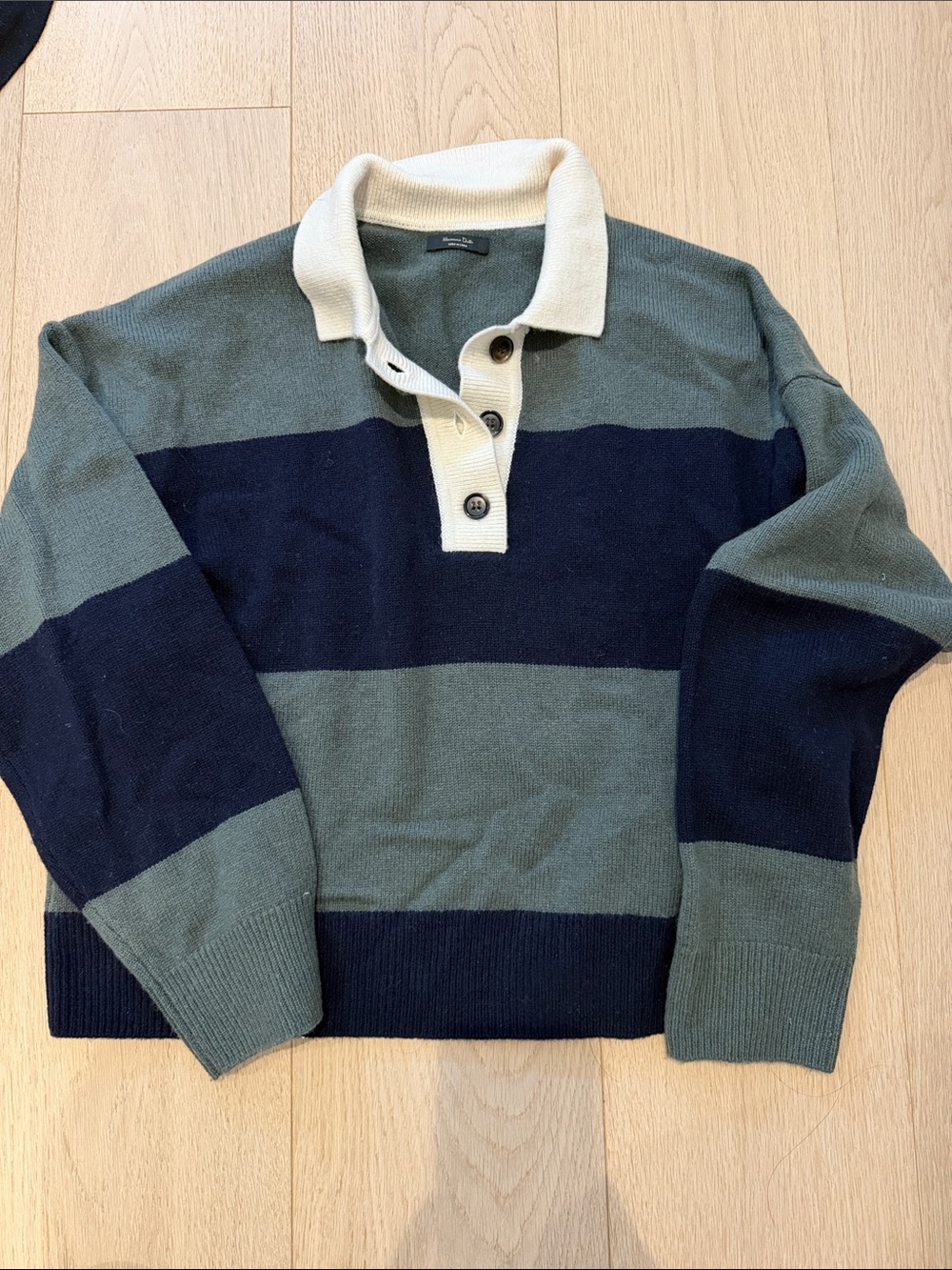Striped Rugby Sweater - Olive, Navy & Cream. Womens Sz small